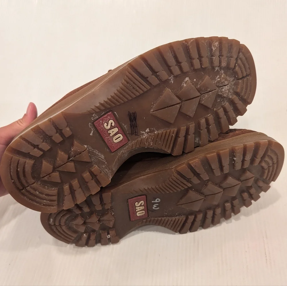 VINTAGE SAO Brown Suede Leather Chunky Chukka Boots Men's Shoes Size 9.5